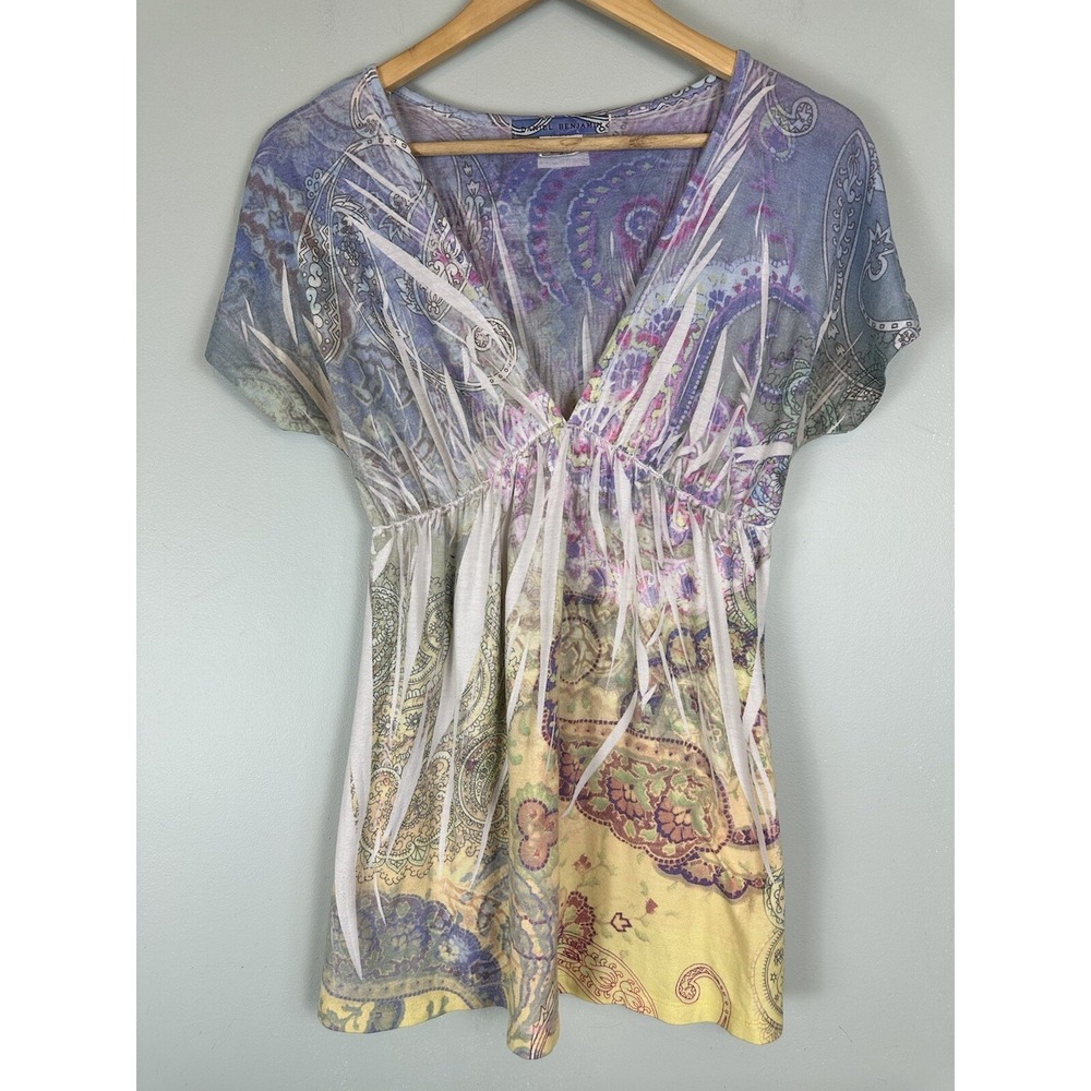 Daniel Benjamin Y2K Short Sleeve V-Neck Floral All Over Print Tunic Size Medium